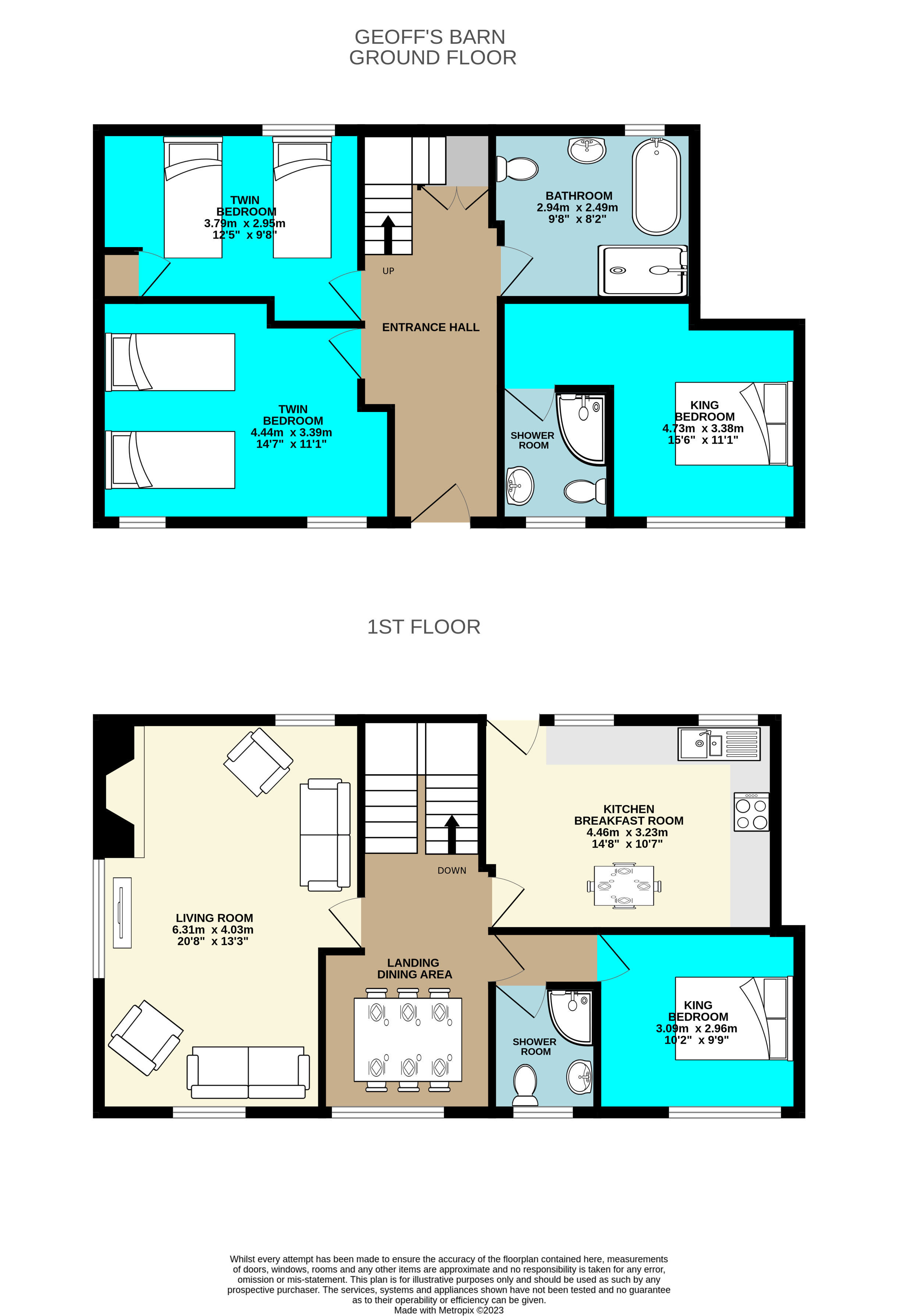 Floor Plan for Geoffs barn sleeps 8 in Cornwall near Looe