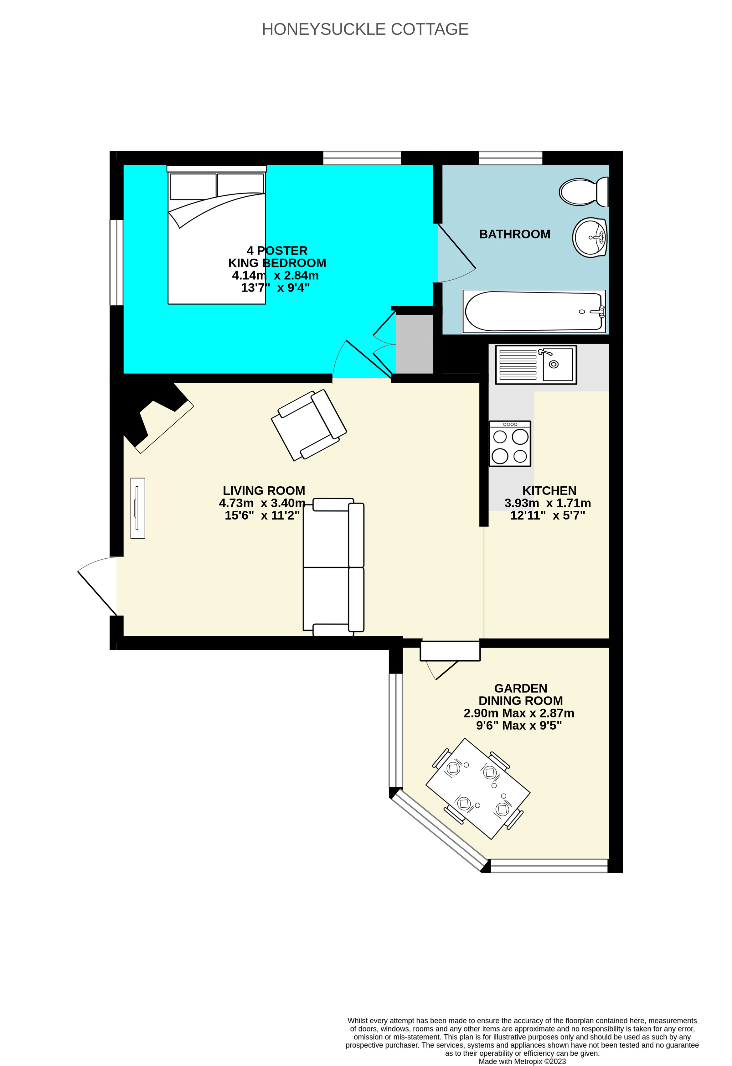 Floor Plan for Honeysuckle Cottage sleeps 2 in Cornwall near Looe