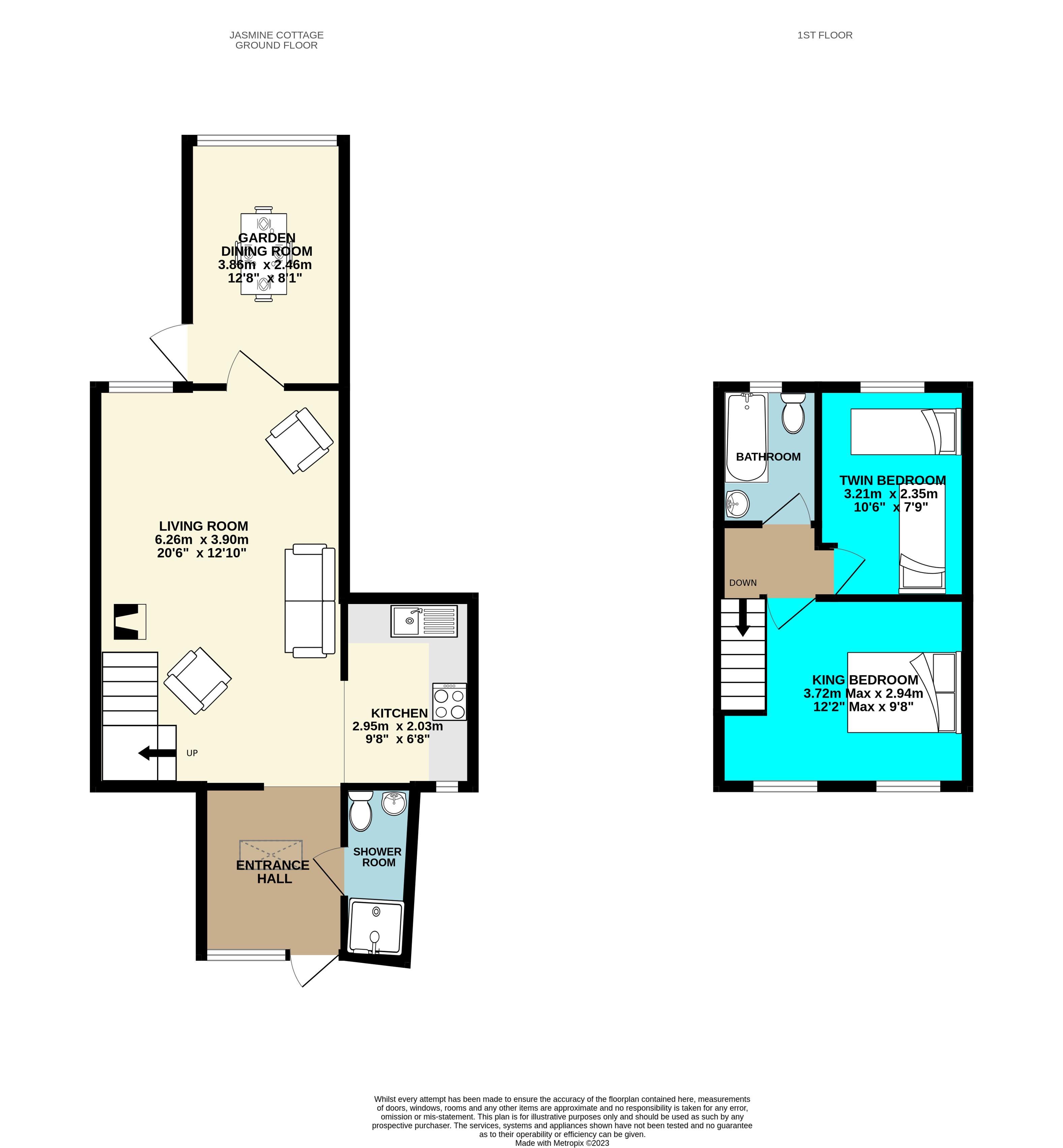 Floor Plan for Jasmine sleeps 4 in Cornwall near Looe 