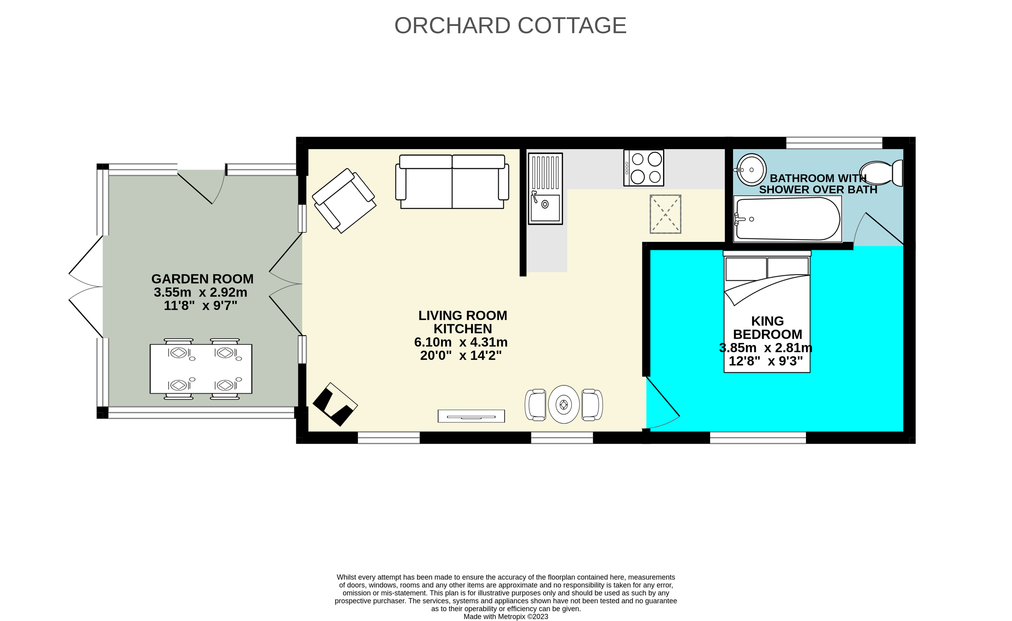 Floor Plan for Orchard Cottage sleeps 2 in Cornwall near Looe 