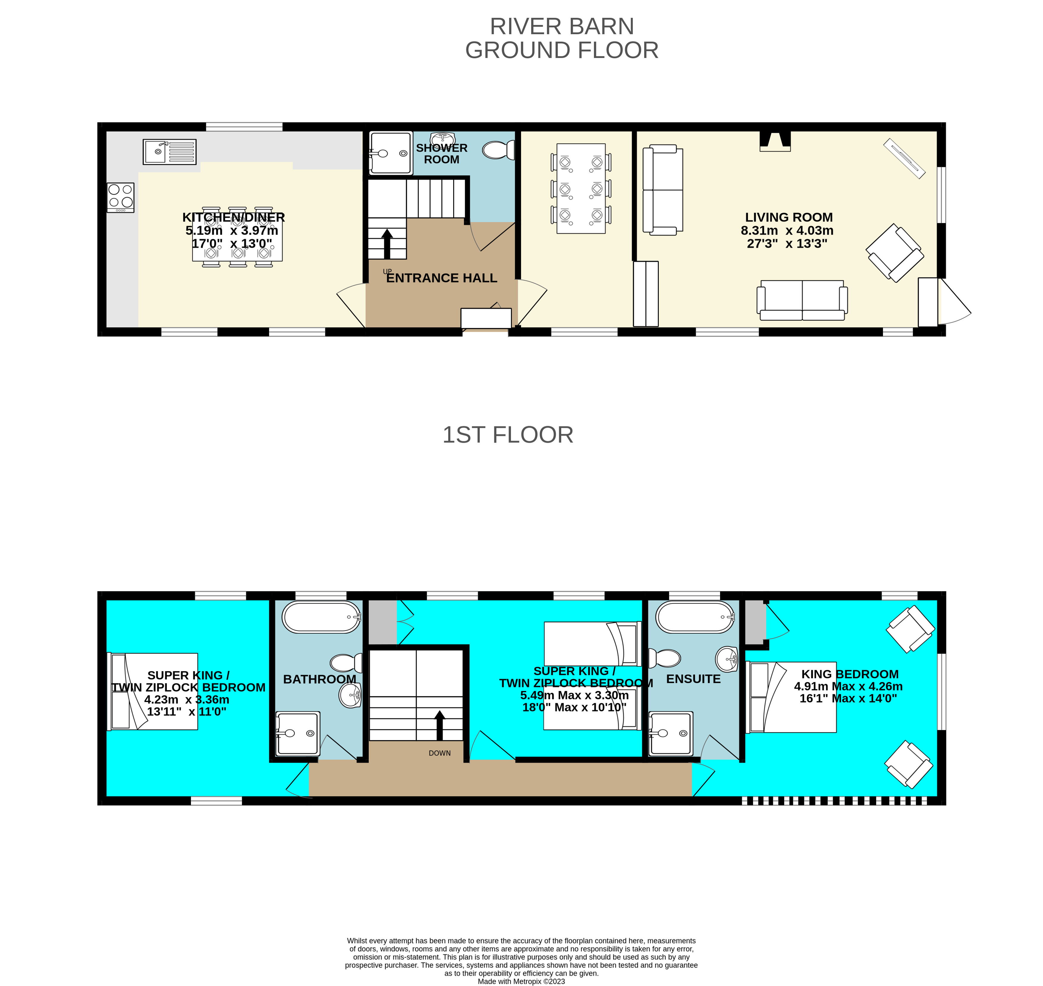 Floor plan for River barn sleeps 6 in Cornwall near Looe
