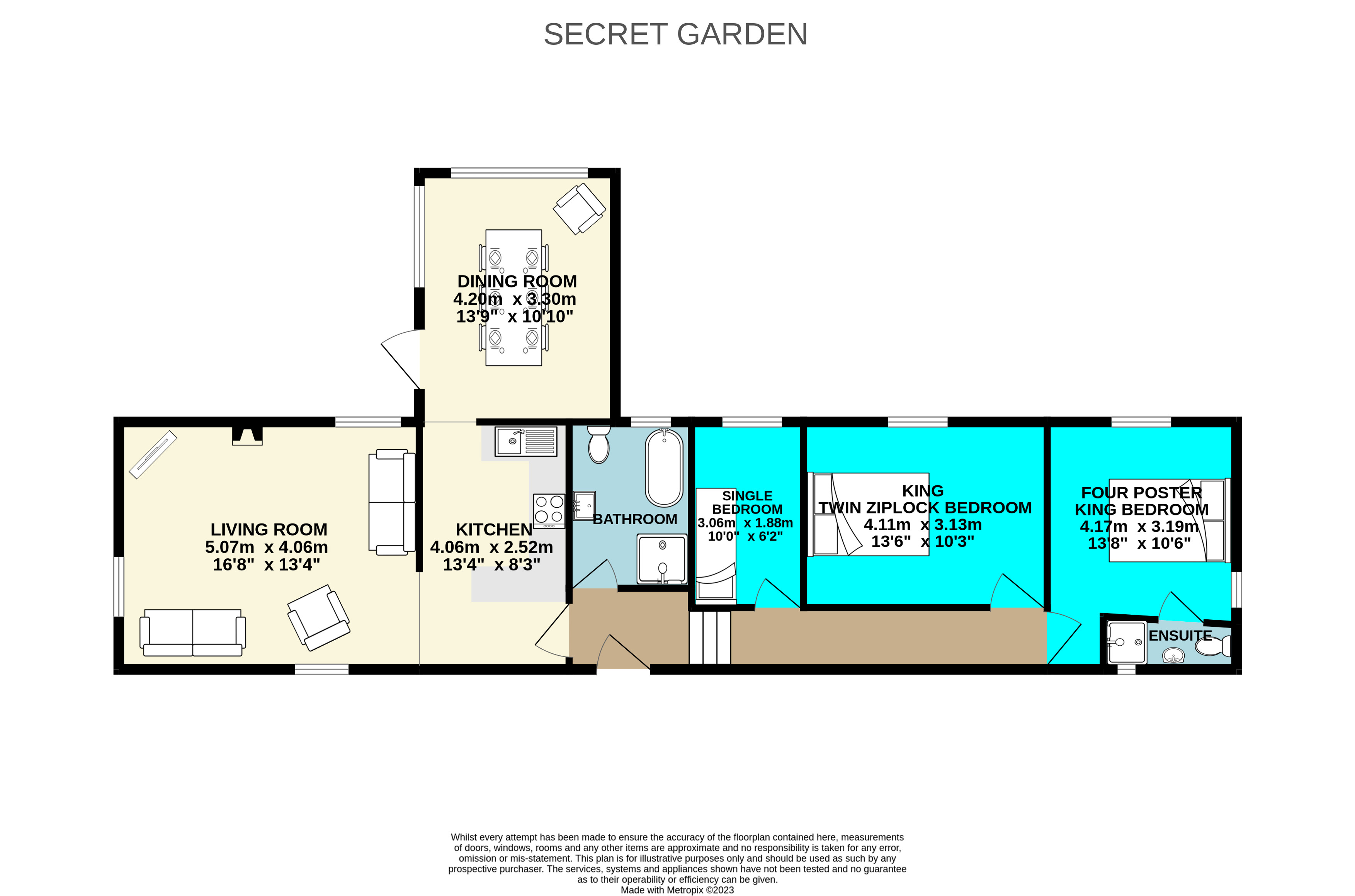 Floor Plan for Secret Garden sleeps 5 in Cornwall near Looe
