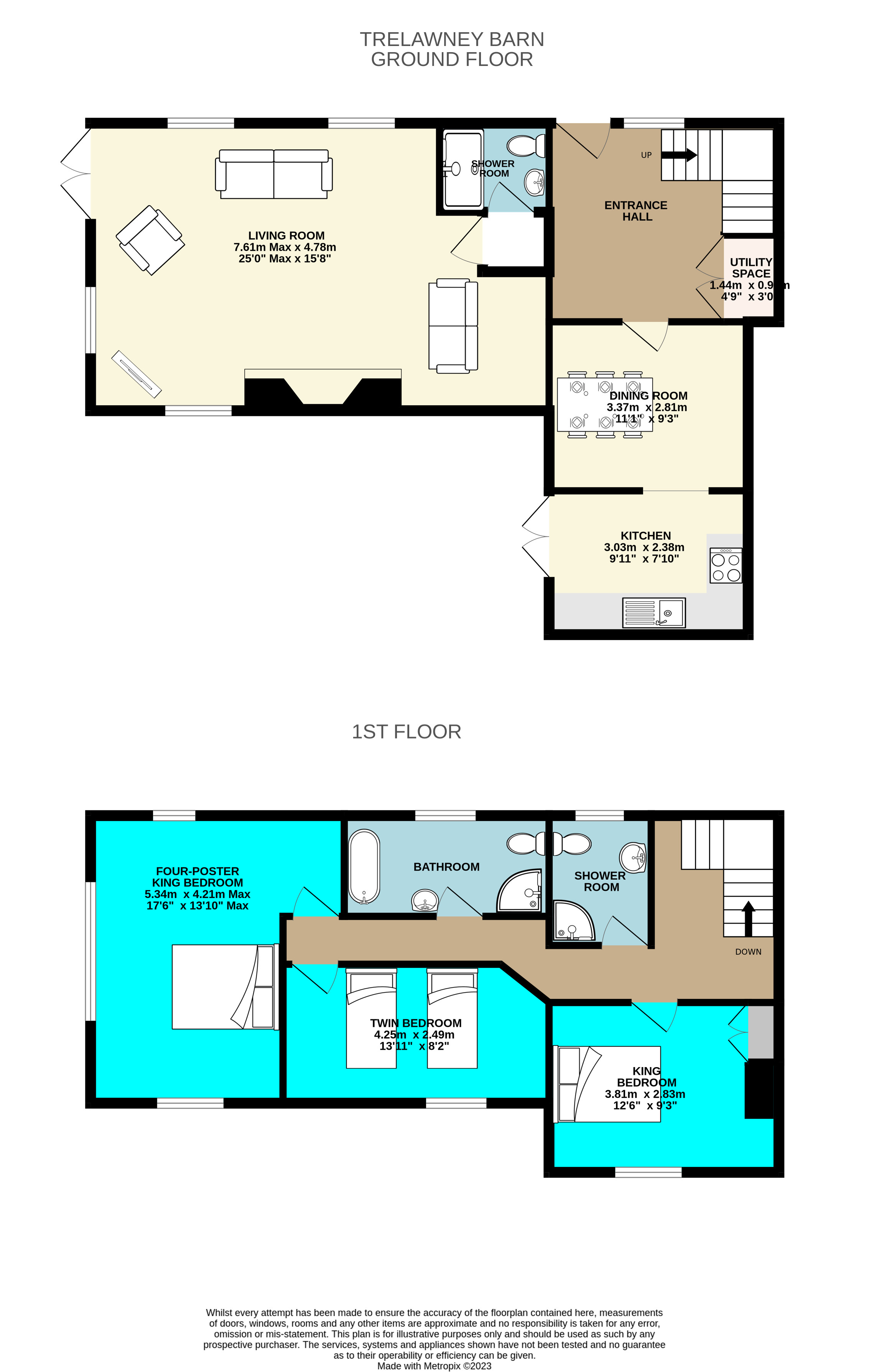 Floor Plan for Trelawney Barn sleeps 6 in Cornwall near Looe