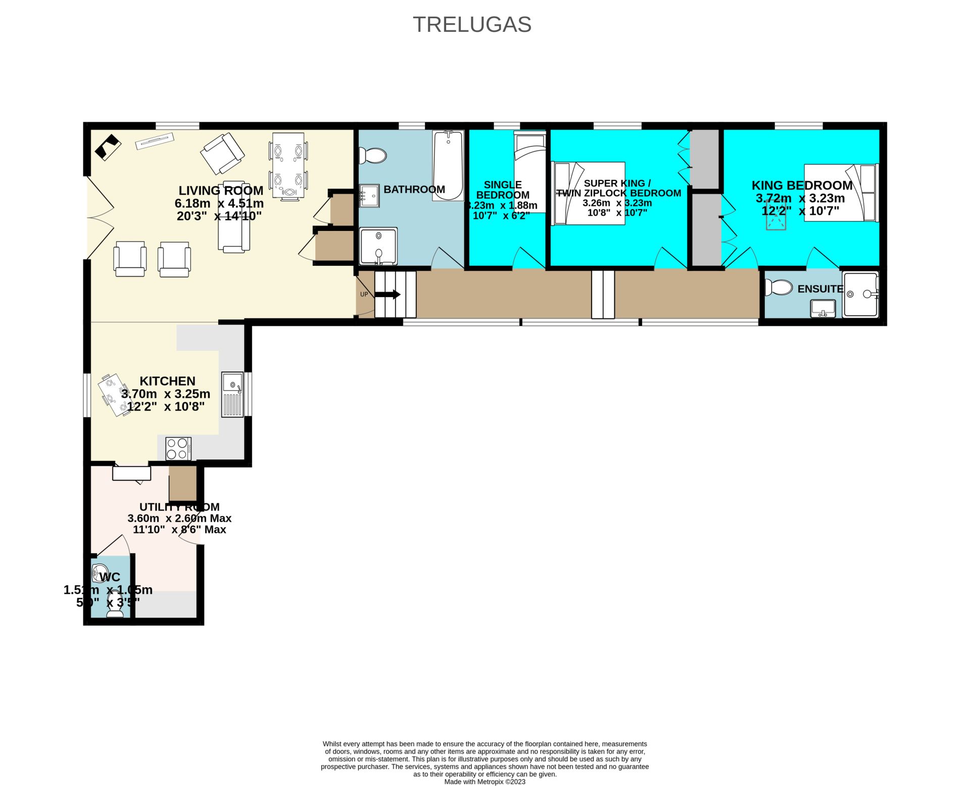 Floor Plan for Trelugas sleeps5 in Cornwall near Looe