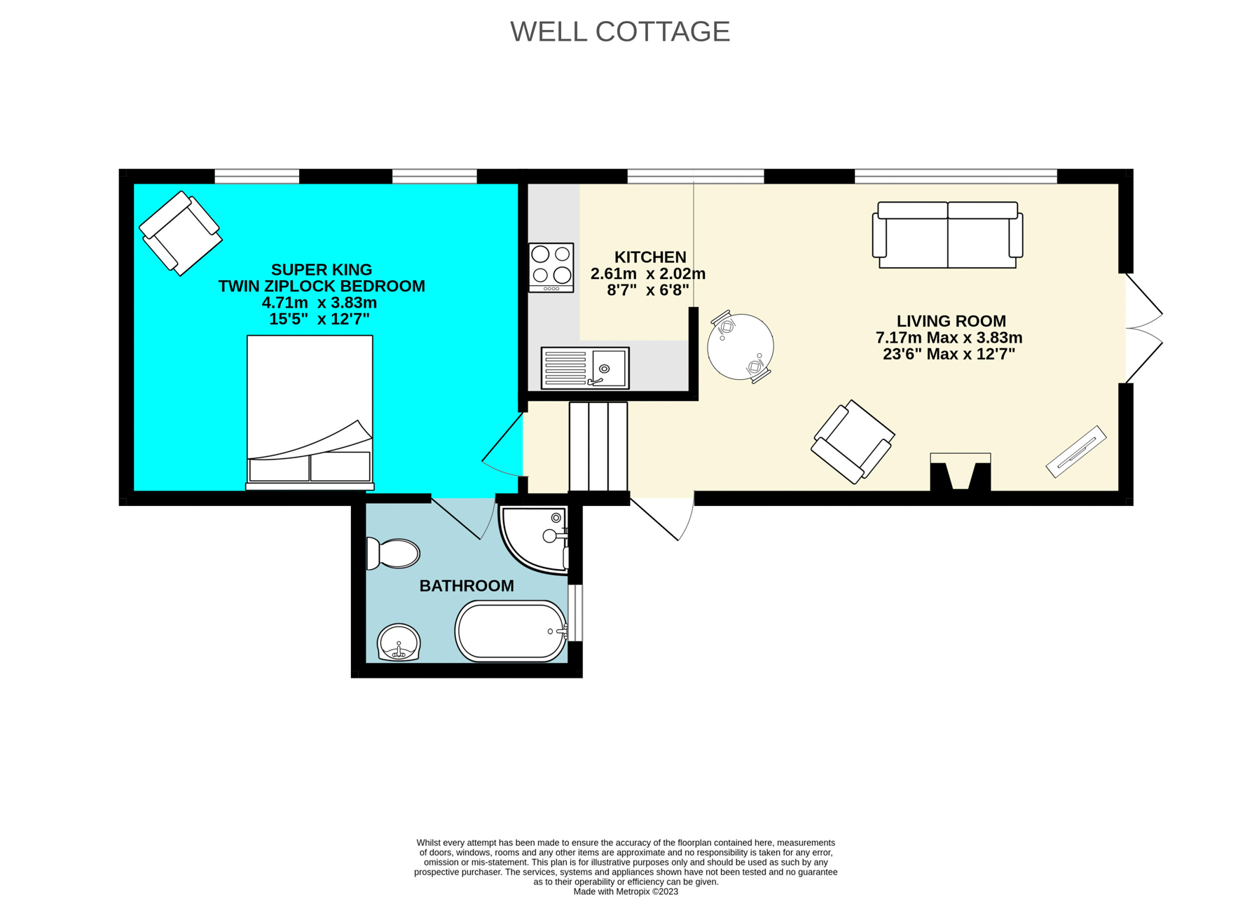 Floor Plan for Well Cottage sleeps 2 in Cornwall near Looe 
